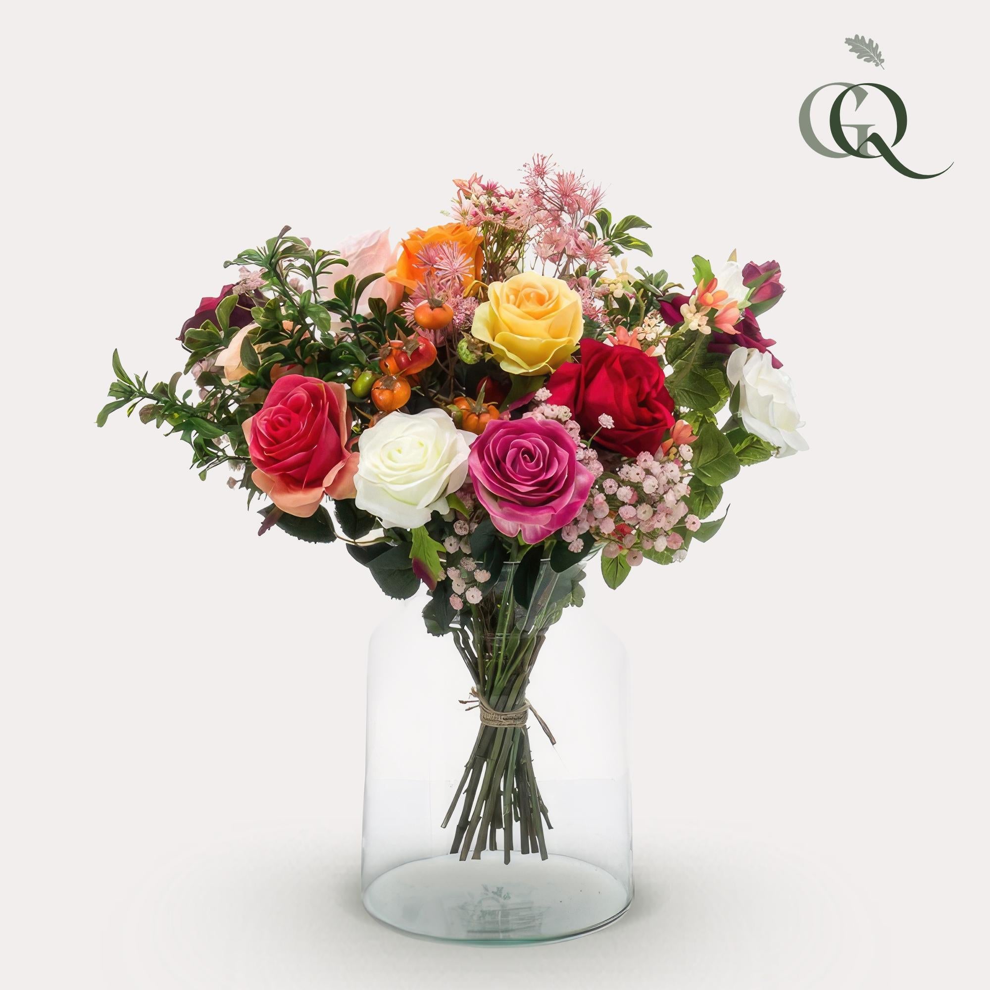 Kunstbloemen - Bouquet M - Flame Roses - 45 cm