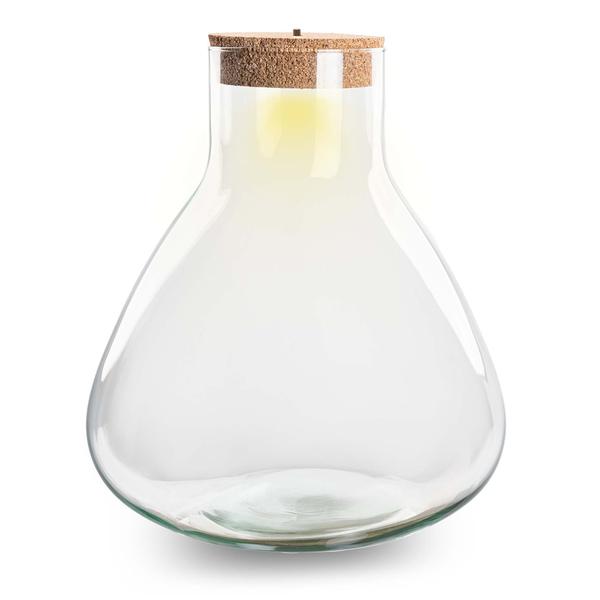 Terrarium fles - Erlenmeyer XL met verlichting in kurk - 32 cm hoog