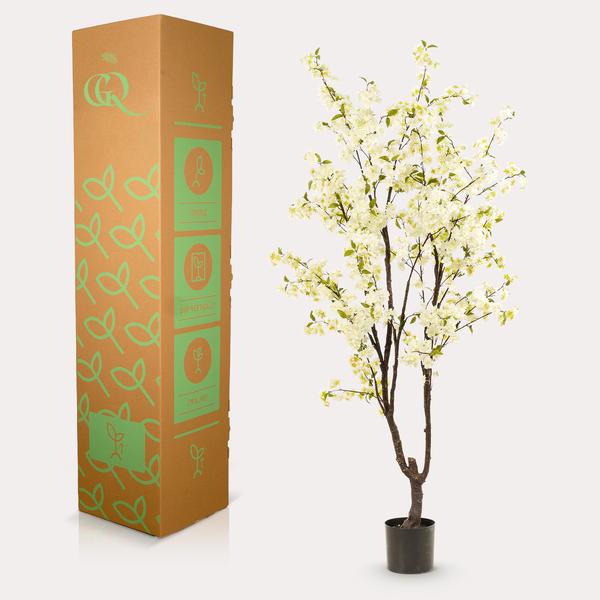 Kunstplant - Prunus - Kersenbloesem - Wit - 210cm