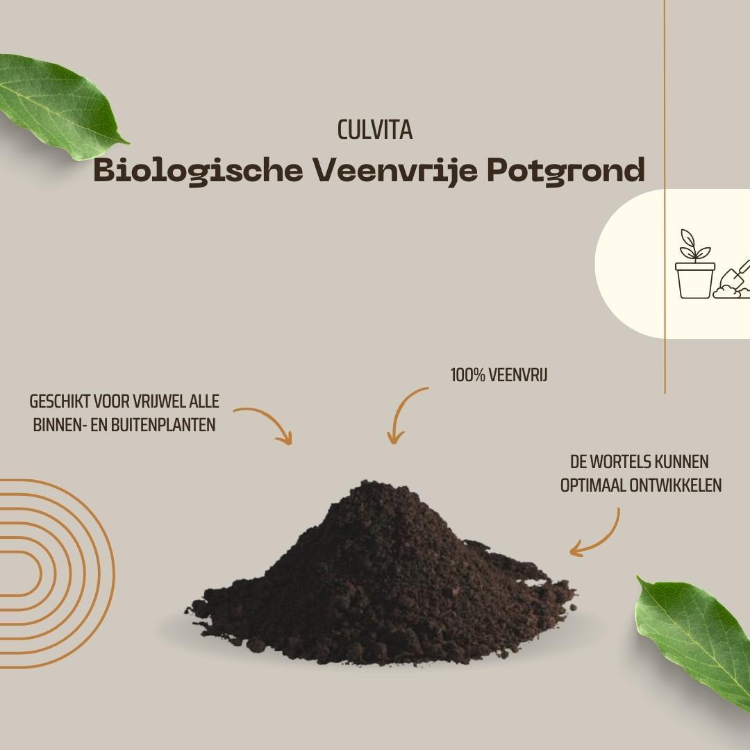 Culvita - Biologische Veenvrije potgrond 40 liter - Potgrond voor kamerplanten & buitenplanten - inclusief organische meststof