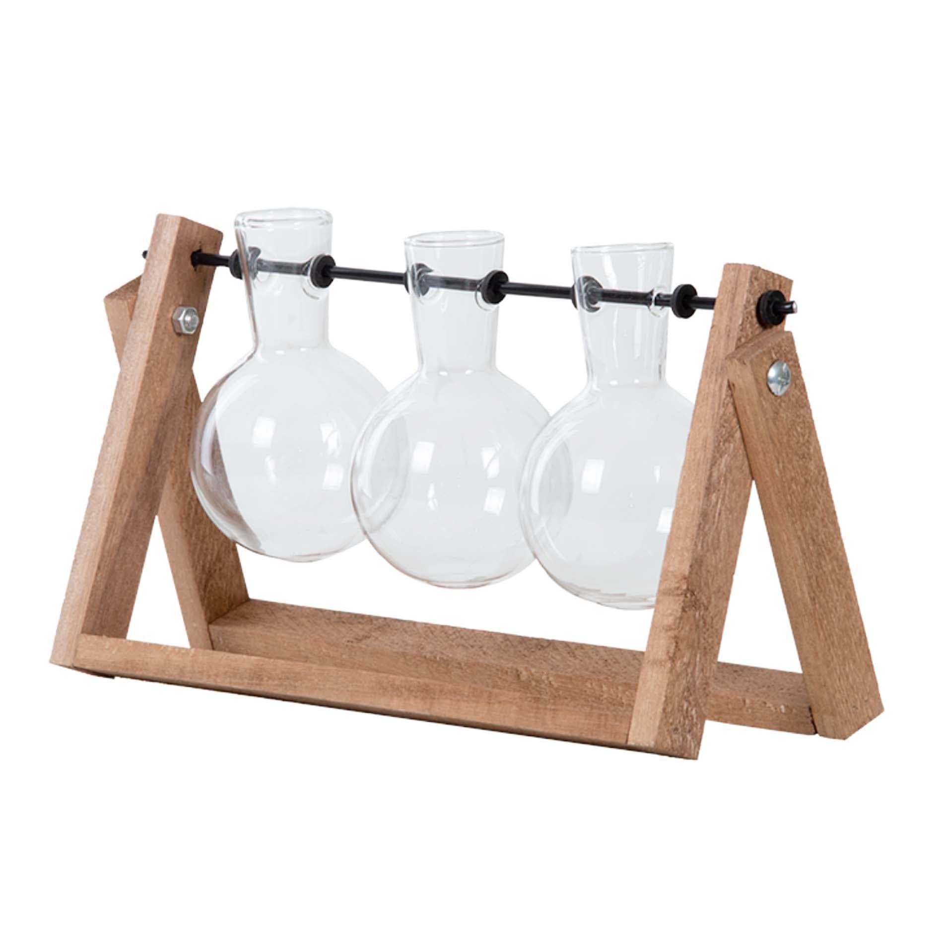 Cutting Stand - 3 glass vases - Hydroponic vase for cuttings - Wooden - Cultivation station