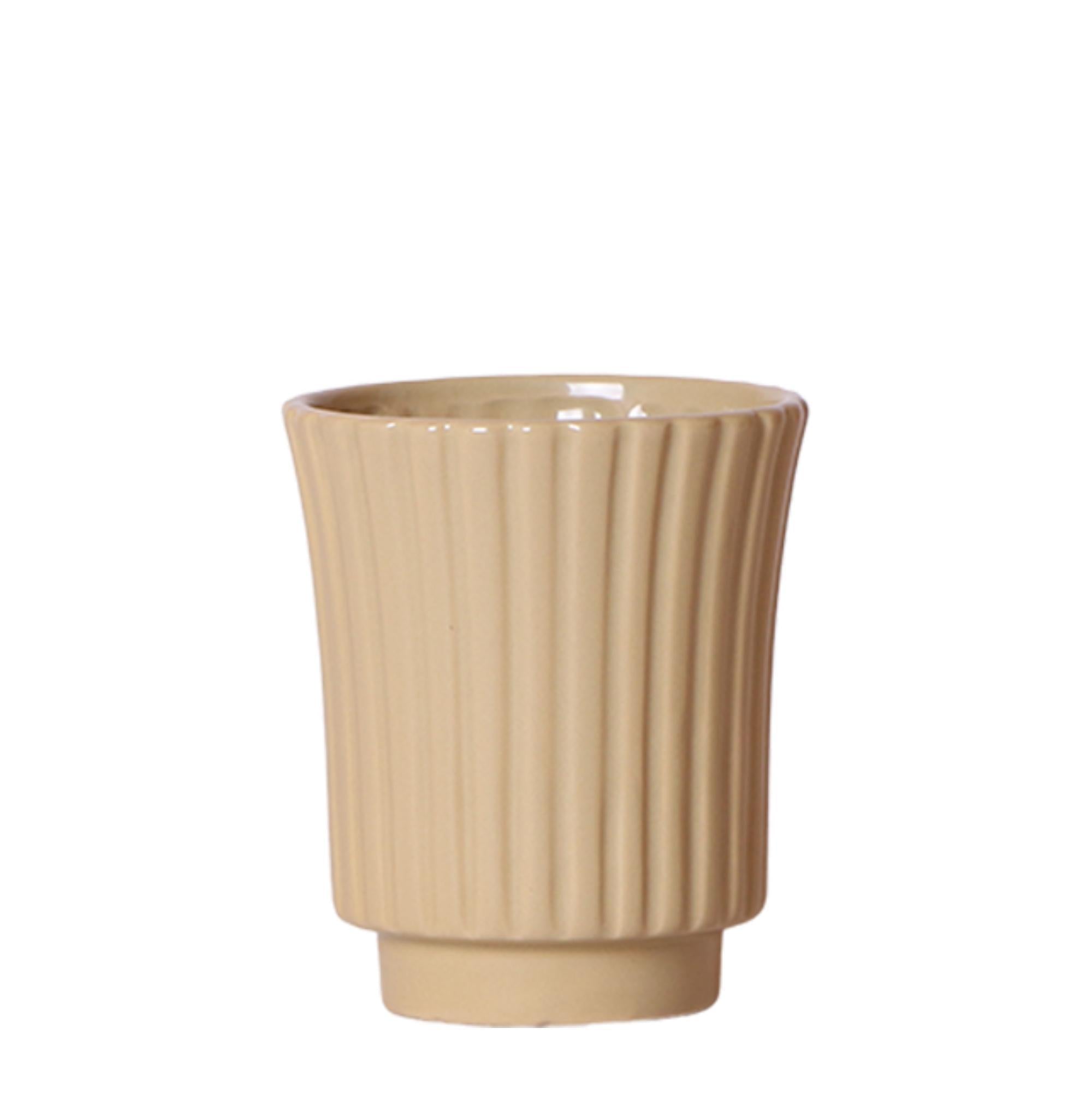 Kolibri Home | Retro khaki bloempot - khaki kleurige keramieken sierpot - Ø9cm