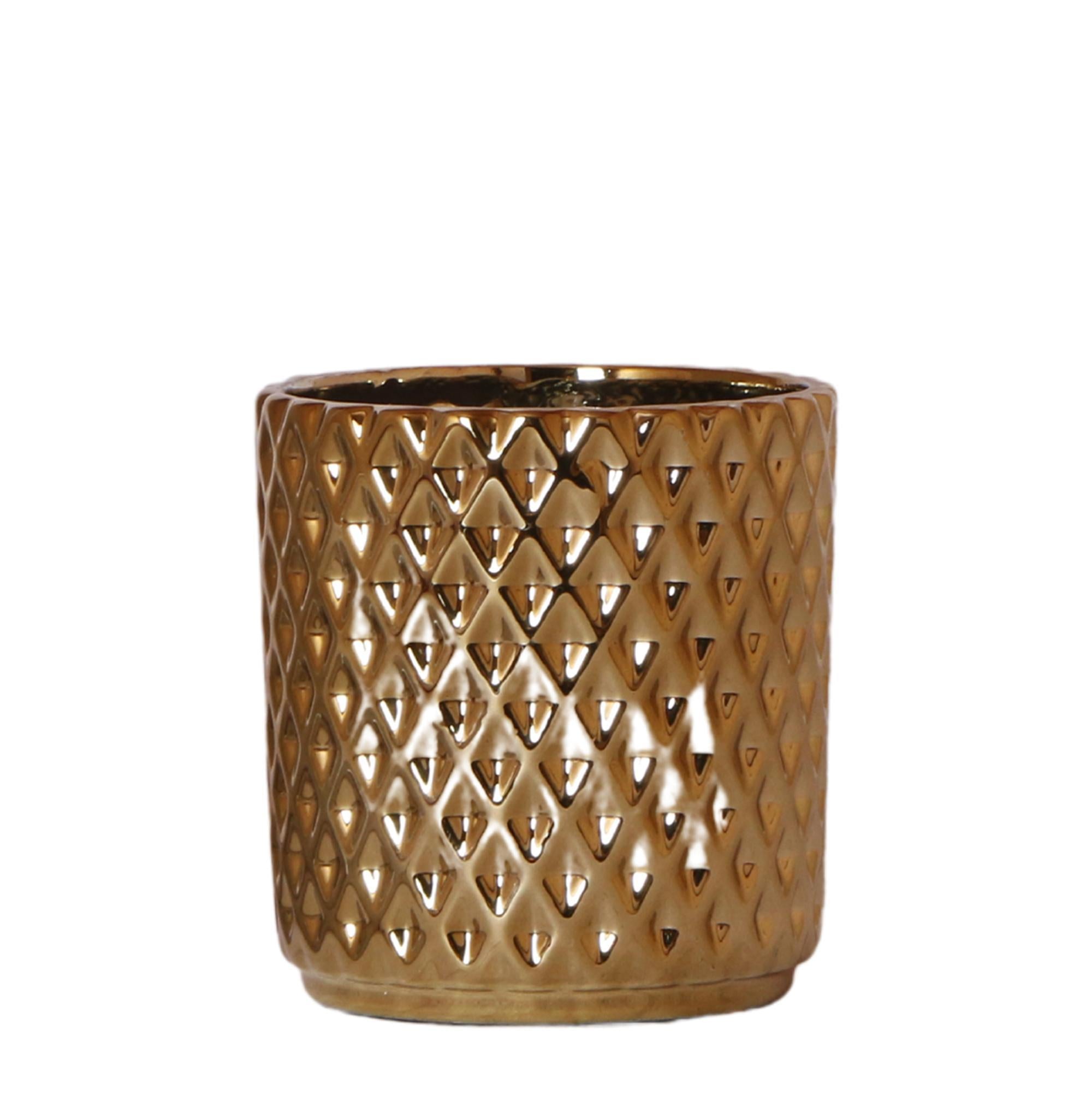 Kolibri Home | Metallic diamond bloempot - Gouden keramieken sierpot Ø9cm